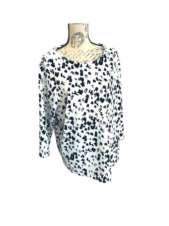 MELLODAY Tops - NEW Melloday Knit Blouse White Black Blouse Long Sleeve Shirt Top Stretchy 2X